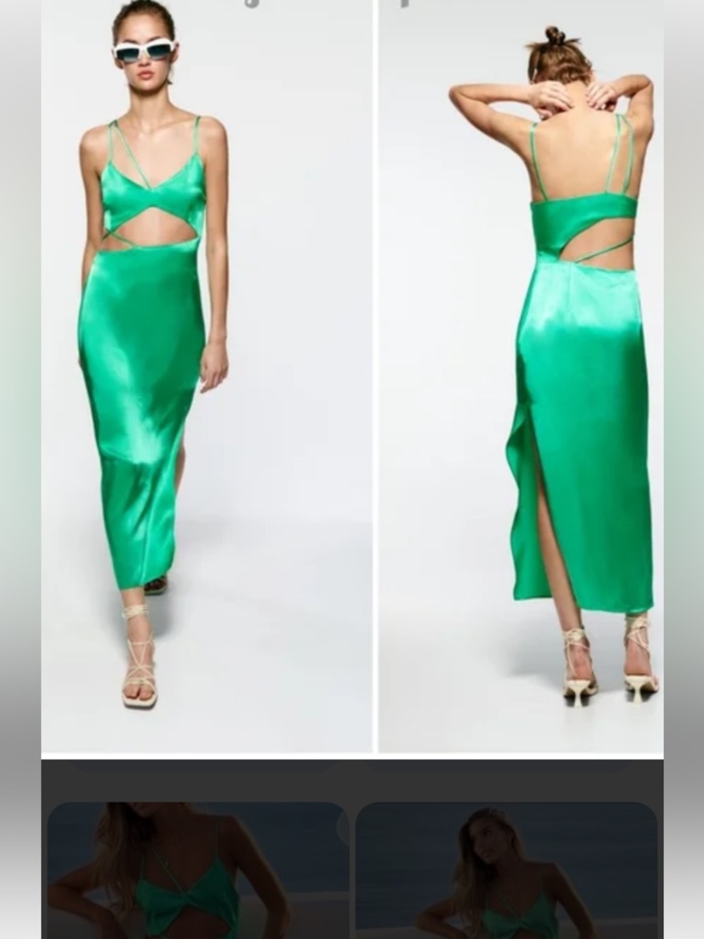 Rare Kelly green cutout  satin dress Sz XS